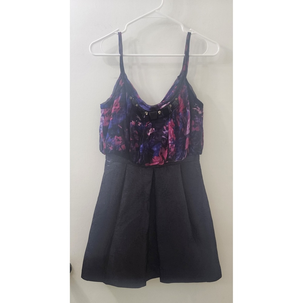 Tracy Reese Silk Floral Metallic Pleated Cocktail Dress Purple Black Size 4
